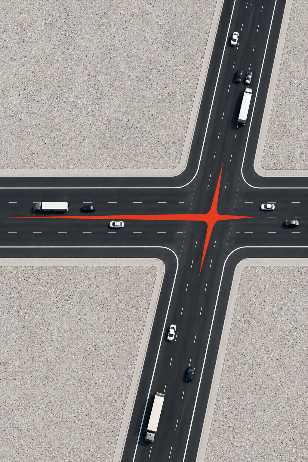 A complete highway crossing with the red tapered RKC mark