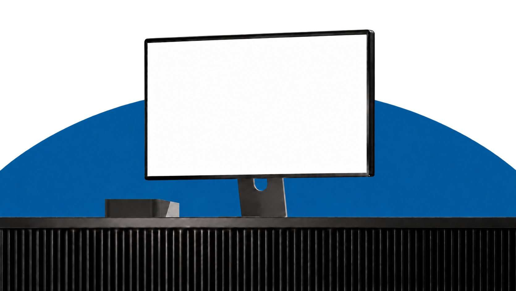 Desktop monitor on a blue curved backdrop with a transparent upper background