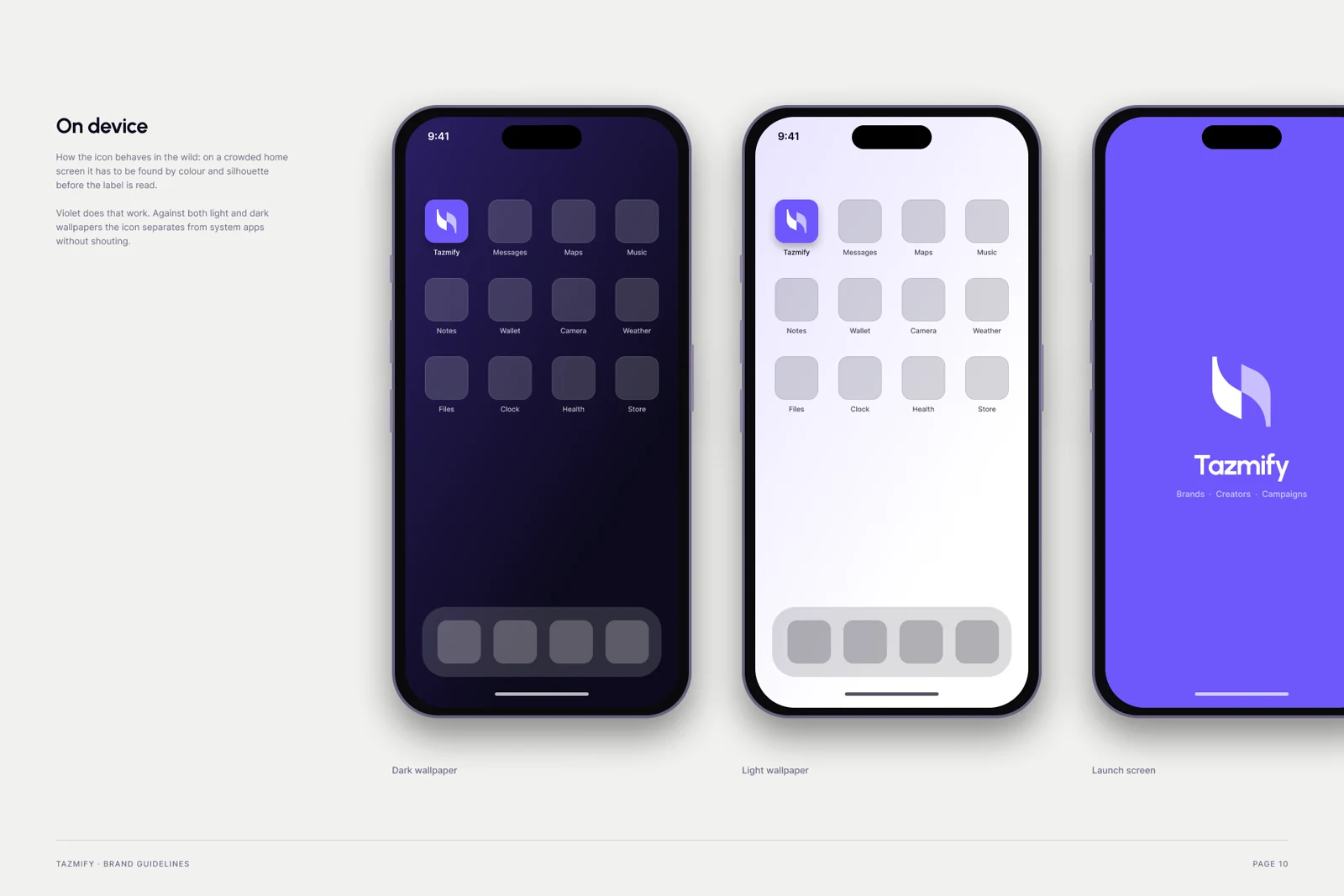 Tazmify brand guidelines, page 8: App icon · on device