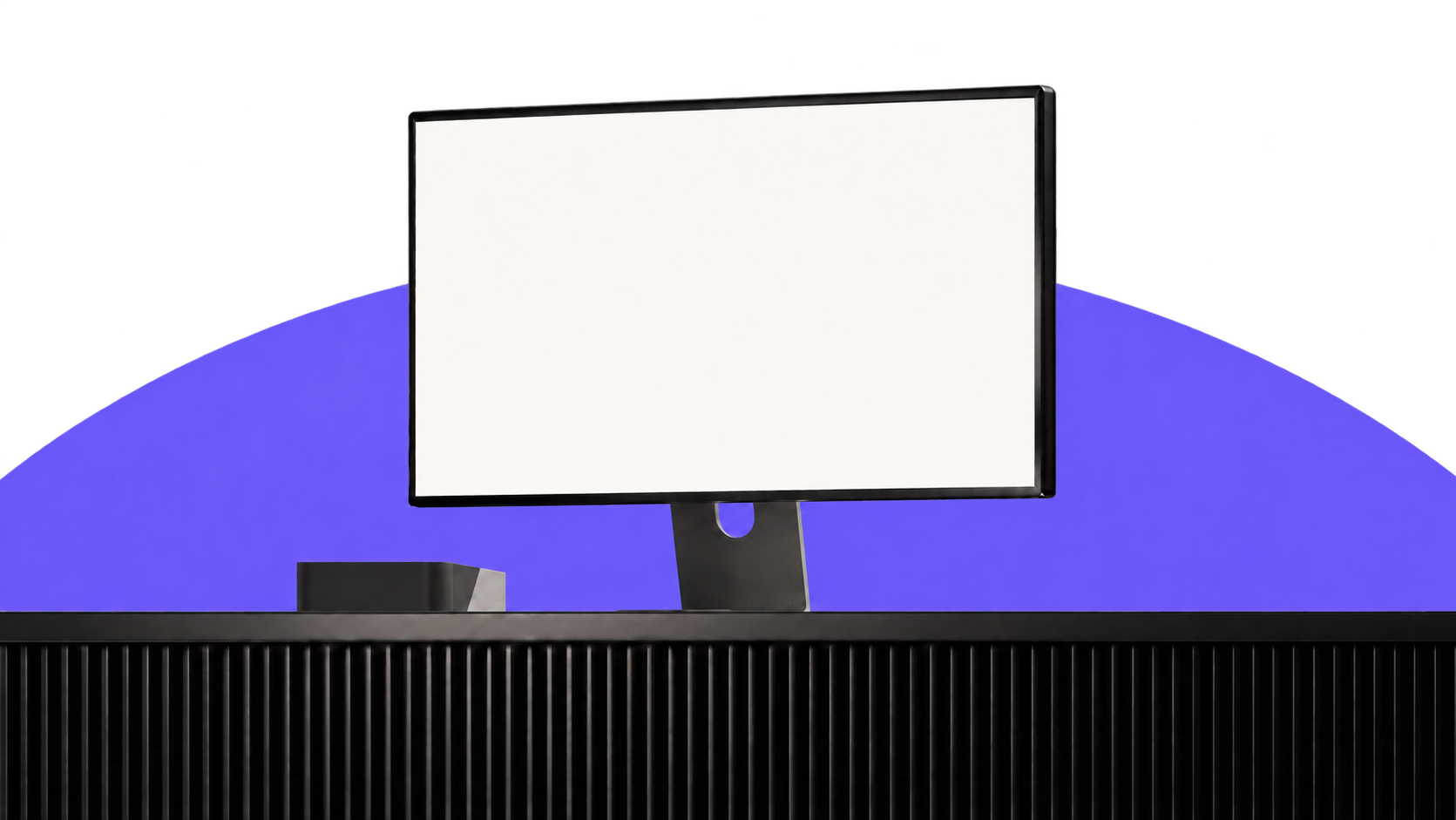 Desktop monitor and violet curved backdrop with a transparent upper background